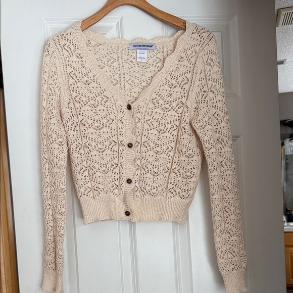 Cotton Emporium Sweaters - Cotton Emporium Beige Lace Cardigan
